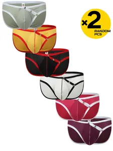2/3/4 Packs Random Color Men's Low-Rise Bikini Briefs, Creative Switch Design, Mesh Breathable Lightweight, Slim Fit Sports Style Underwear