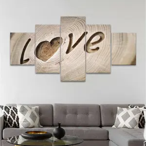 5 Count Frameless Canvas Poster, Romantic Love Text Art, Heart Design, Modern Art Decor, Perfect Living Room Decoration, Bedroom, Office, Home Wall Art
