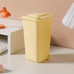 1pc Desktop Small Trash Can Small With Lid Desk Paper Basket Household Storage Bucket, Organizing Household Waste Bin