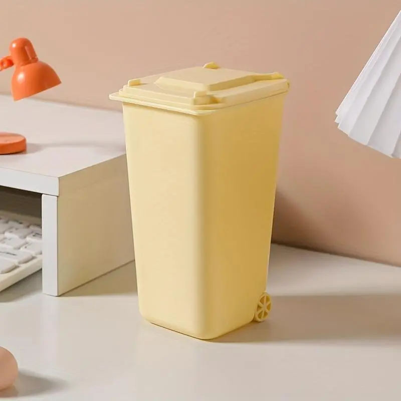 1pc Desktop Small Trash Can Small With Lid Desk Paper Basket Household Storage Bucket, Organizing Household Waste Bin, Trashcan