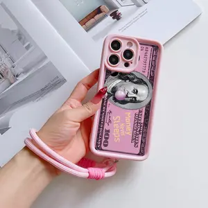 Convenient Lanyard Phone Case with Wrist Strap Dollar Print, Tpu Anti-Drop Shockproof Durable Protection for iPhone 6 7 8 X XS Max 11 12 13 14 15 16 17 Pro Max