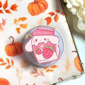 Aesthetic Strawberry Milk Bunny Magnetic Phone Grip, Retro Pink Kawaii Rabbit Magsafe Kickstand, Trendy Soft Girl Cottagecore Fruit Gift For Her