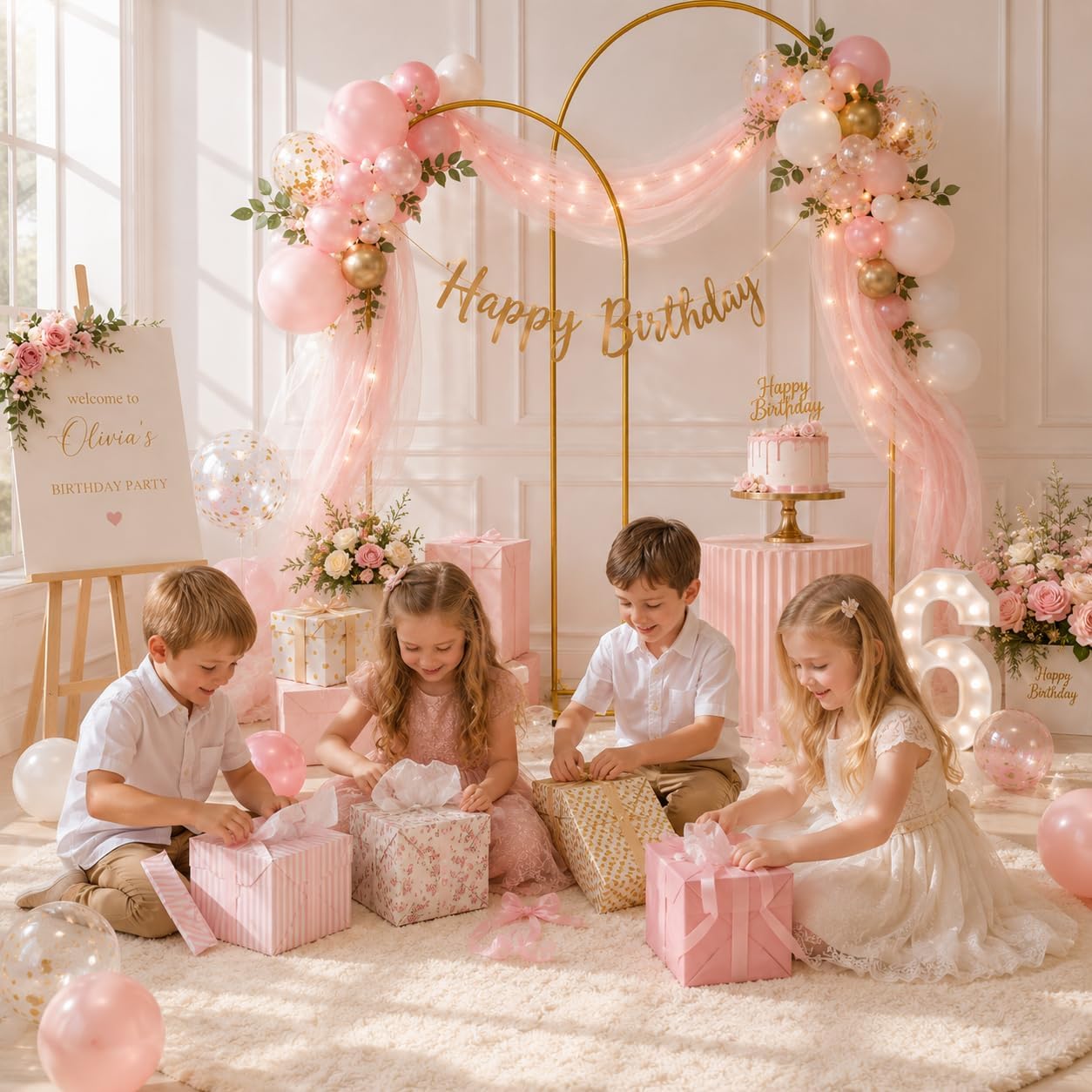 Gold Metal Lightweight Golden Arch Backdrop Stand Set - Glueless Floral Flower & Balloon Frame Arbor, 7.2/6.6/6FT for Wedding Bridal Shower Decorations, Picture Backdrop Photoshoots, Three