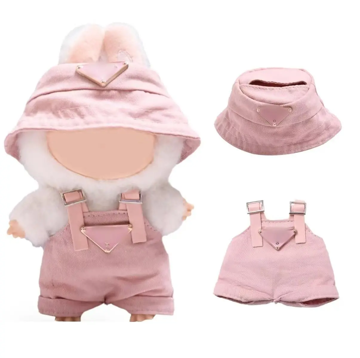 P Clothes for Labub NO Doll Hat & Overalls Set for Labub Accessories Suit Cute Pink Outfit for Dress Up Unique Style Labu Bucoke Series Costume