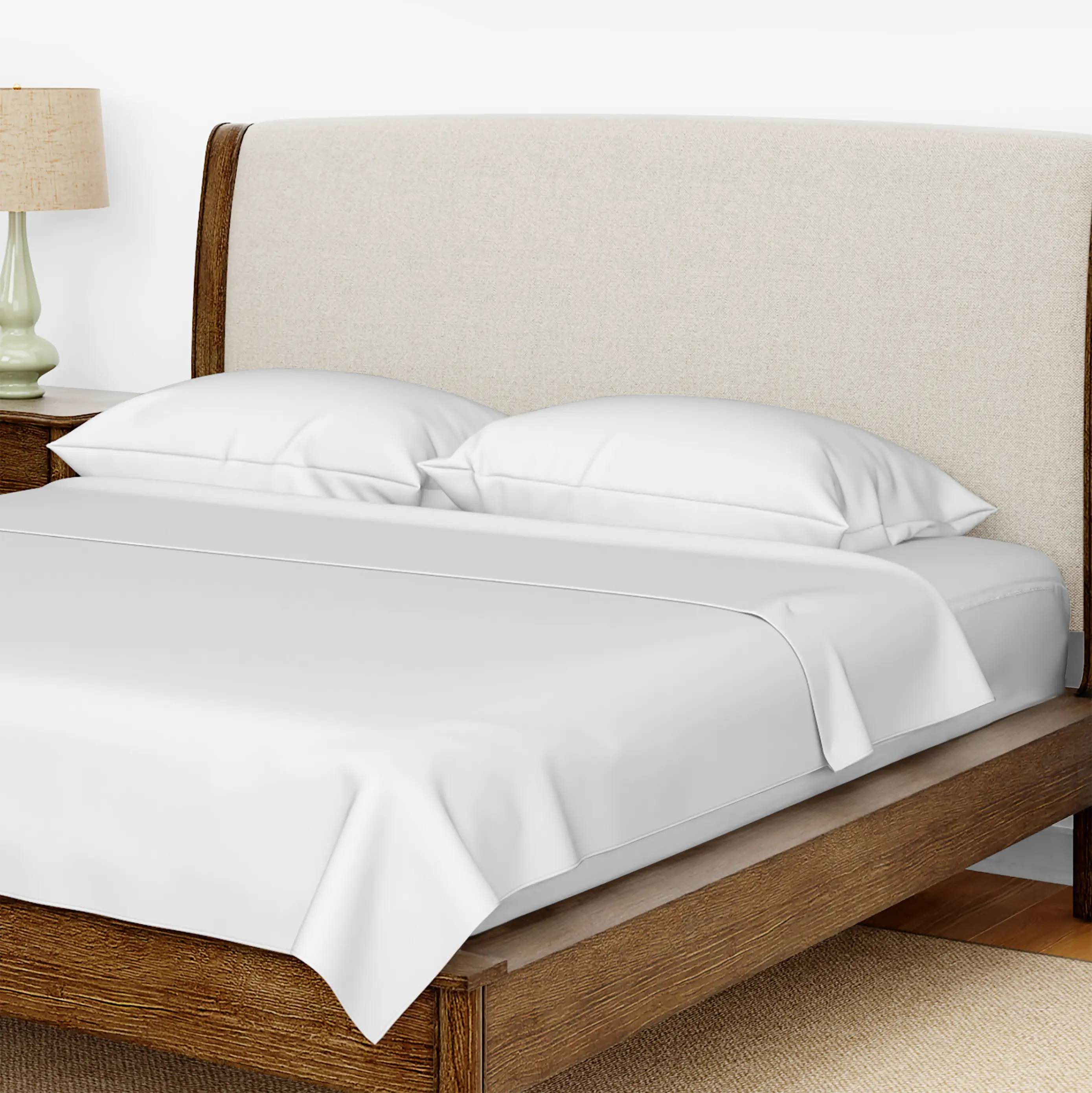 HOME BOULEVARD 4 Piece Bed Sheet Set - 100% Microfiber Stain-Free Sheet Set - Queen Size, White, MOTEL HOTEL HOME
