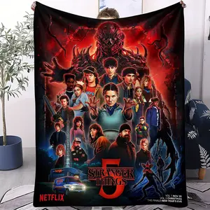 Stranger Things Final Chapter Theme Flannel Blanket, Monster and Character Printed Blanket, Flannel Throw Blankets, Cozy Warm Blanket, Soft Skin Friendly Polyester Fiber Material, Perfect Gift for Home Movie Watching and Lounging