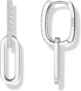 MILACOLATO 925 Sterling Silver Hoop Earrings for Women 18K Gold Silver Plated Drop Dangle Hoop Earrings with Charms Cross Spike Moon Star Paperclip Link Statement Earrings Convertible Link Huggie Earrings Hypoallergenic