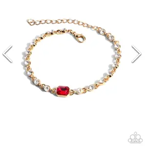 Gold with White Rhinestones Center Red Gem Bracelet Elegant Fashion Jewelry for Women