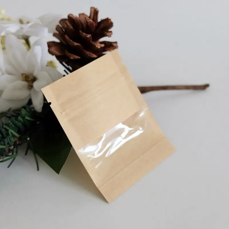 Kraft Paper Resealable Zip Bags & Clear Window Food Grade Lock Storage Size 2.8''x3.5''