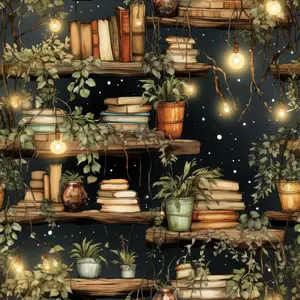Vintage Bookshelf Wallpaper Peel and Stick Dark Academia Book Wall with Plants and Lights Self Waterproof Contact Paper for Bedroom Cabinets Reading Nook Cafes 17.5in x 10ft