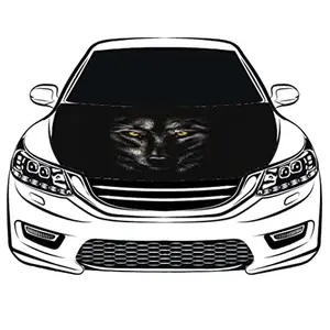 Black Wolf Car Hood Cover Flag , Engine Banner Flag Black Wolf Logo,4X5ft/6X7FT,100% Polyester Elastic Fabrics Can be Washed