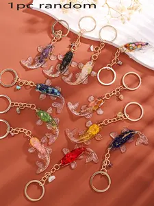 Crystal Koi Fish Keychain, Lucky Color Gemstone Gift, Natural Crystal Resin Craft, Car Pendant, Bag Charm, Decorative Key Ring, Keychain For Bags
