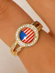 American Flag Rhinestone Open Ring, Unique Jewelry Accessory, Stylish Fashion Piece, Perfect for Special Occasions