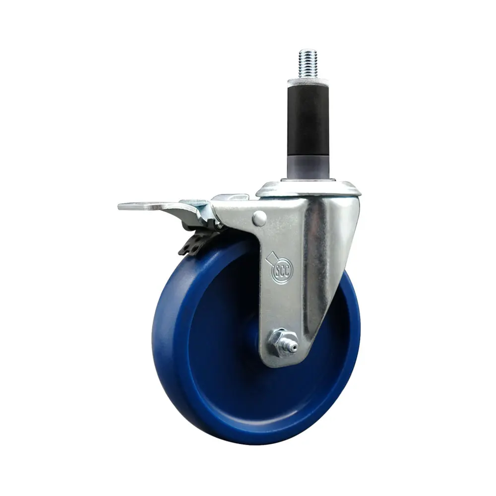 Service Caster SCC-EXTTL20S514-SPUS-118 Heavy Duty Swivel Caster with Lockable Swivel Wheels, 5 in. Blue Solid Polyurethane Wheel, 1.13 in. Expanding Stem & Total Locking Brake, Lockable Wheels