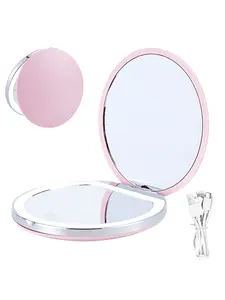 High-Definition Mirror Magnification Patch Mirror Three Level Dimming Portable Flip Cover Circular Folding LED Makeup Mirror With One Side Enlarged 3X Beauty Mini USB Light Emitting Charging Small Mirror