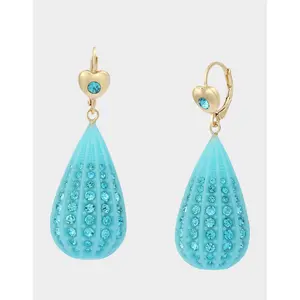 Betsey Johnson CRYSTAL TEAR LEVER EARRINGS BLUE