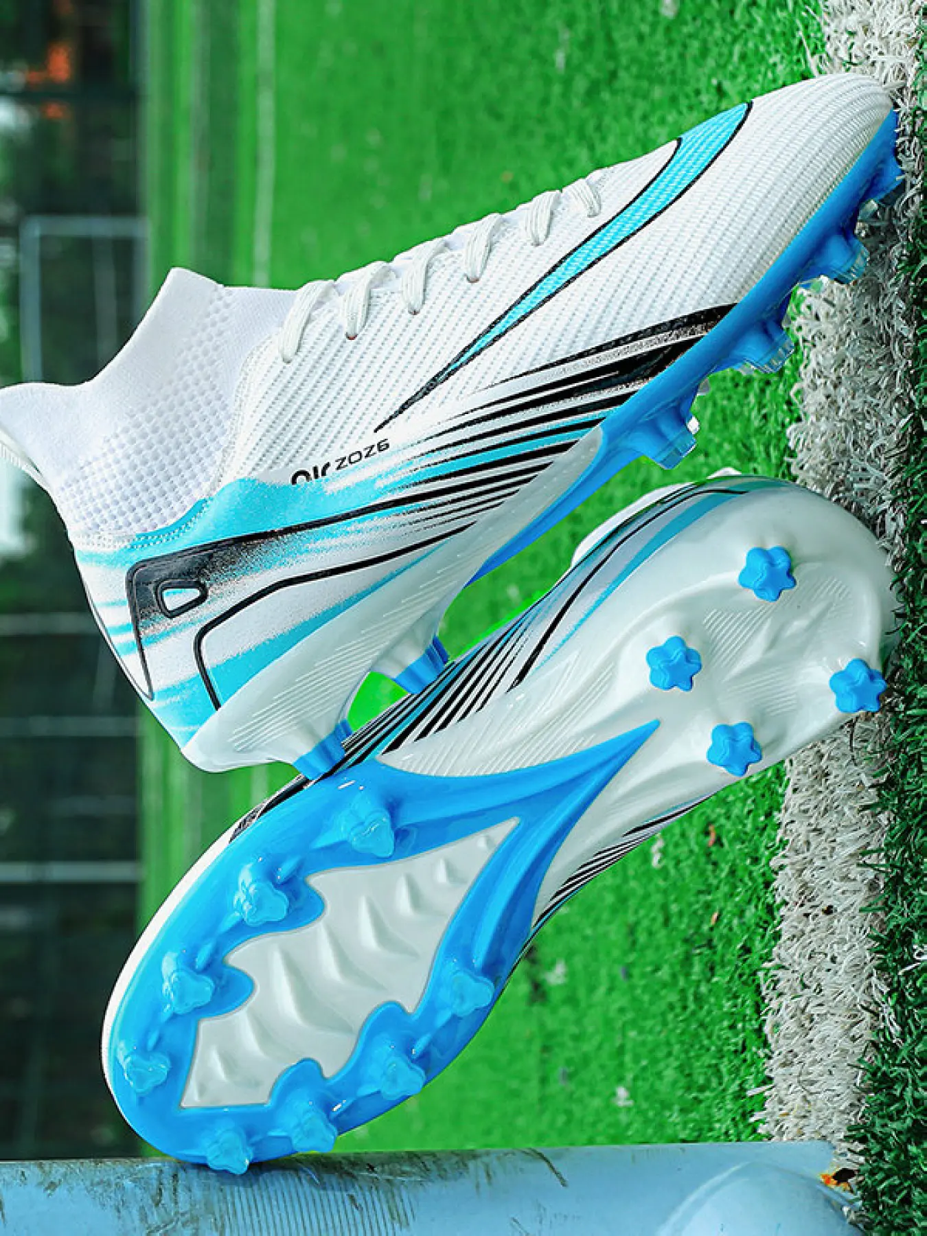 Unisex Professional High-Top Soccer Cleats Firm Ground Football Boots Training Soccer Boots, Breathable Lightweight Upper Ergonomic Lace-Up Fit, High Traction Non-Slip FG Studs Shock-Absorbing Shoes for Adult Youth Soccer Players, Sports Football Shoes
