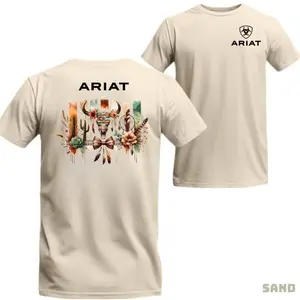 Ariat Western Outfits Women Shirt, Ariat Bull Skull Design T-shirt, Graphic Tee Shirts For Women's Short Sleeve Menswear Cotton