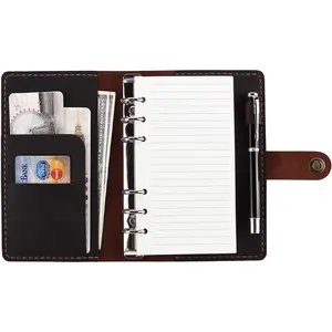 Leather Journal Refillable Writing Notebook, A6 Personal Size 6 Ring Binder Spiral Notebook,   Refillable Journal Binder Diary, Pocket Binder Traveler Notebook-Coffee