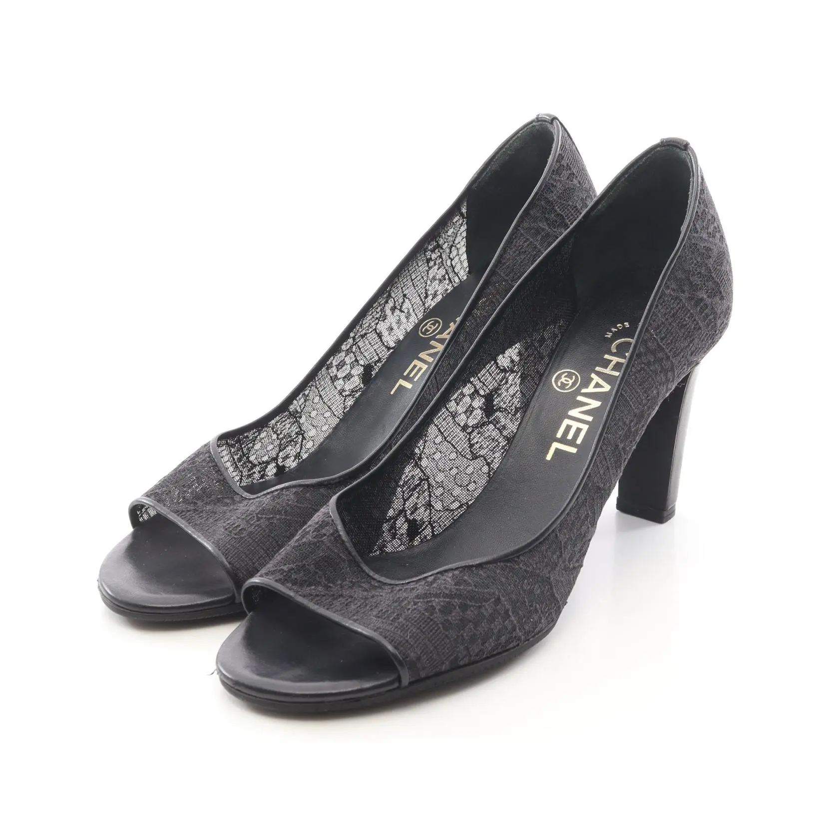 Pre-owned CHANEL Polyester Small Leather Goods Coco Mark Lace Pumps