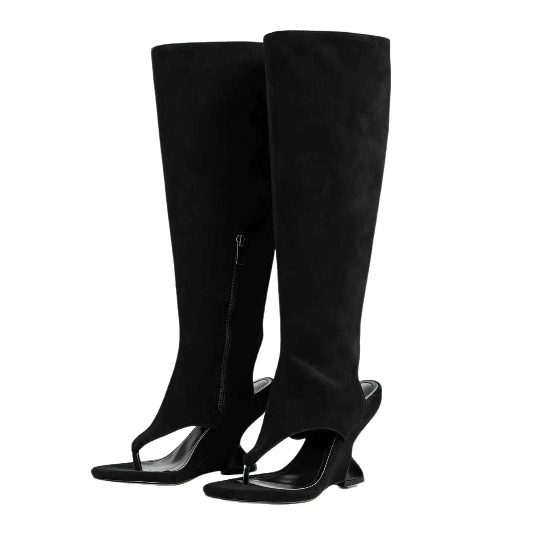 AMINUGAL Women's Stylish Stretch Knee-High Boots, Comfortable Cut-Out Wedge Heels for Casual Walking, Walking Shoes