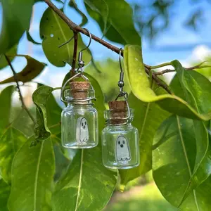 Mini Pet Ghost in a Bottle Dangle Earrings // Women’s Glow in the Dark Halloween Jewelry // Cottagecore Festival Accessories