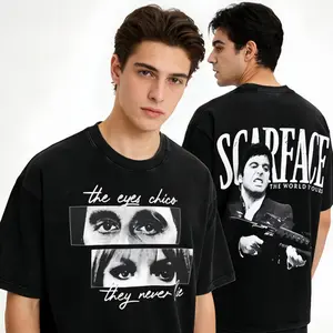 Scarface Graphic Tee For Men Stylish Black Short Sleeve Crew Neck Summer T-Shirt 100%cotton t-shirt Perfect for Movie Fans and Streetwear Enthusiasts graphic tee men gifts funny tshirt