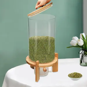 Rice Dispenser Grain Container Flour and Cereal Storage Dry Food Glass Bottle Container for Kitchen Organization w/Stand+Valve+Cup+Lid New (7.5L) Utensils Wide Mouth Bamboo Steel