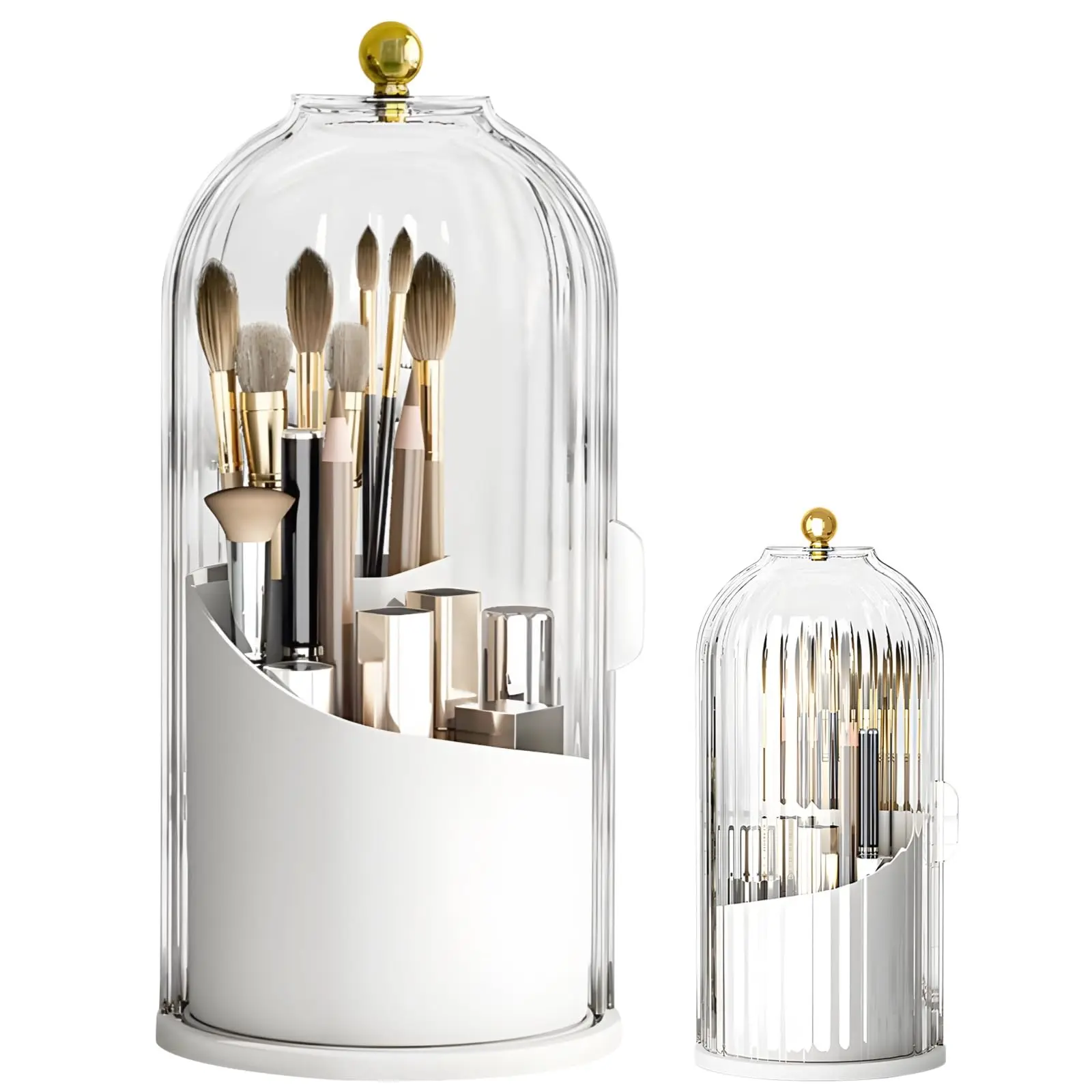 Birdcage-Style Concealed Toothbrush Holder with Sliding Lid 360 Rotating Waterproof Dustproof Organizer for Bathroom Counter & Vanity White