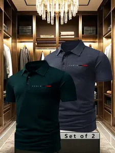 Men's Regular Fit Letter Print, Casual Golf Polo Short Sleeve Collared Top for Summer, Fashion Men's Clothes for Daily Wear