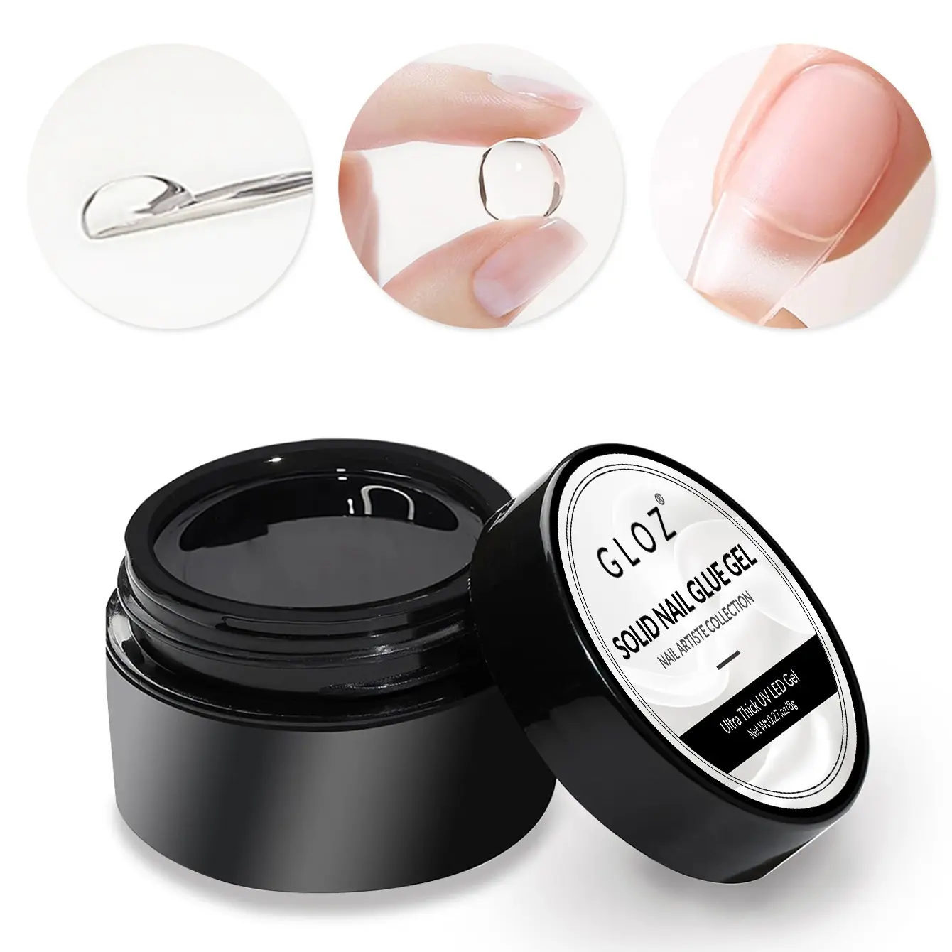 GLOZ UV Light Cured Solid Nail Glue Gel 8ML, Super Strong Clear Nail Glue for Press On Nails, Long Lasting 3D Sculpting Gel for Salon Home Use, Poly Extension Gel, Nail Builder Glue, Nail Adhesive, Nail Art Glue, Nail Extension Diy