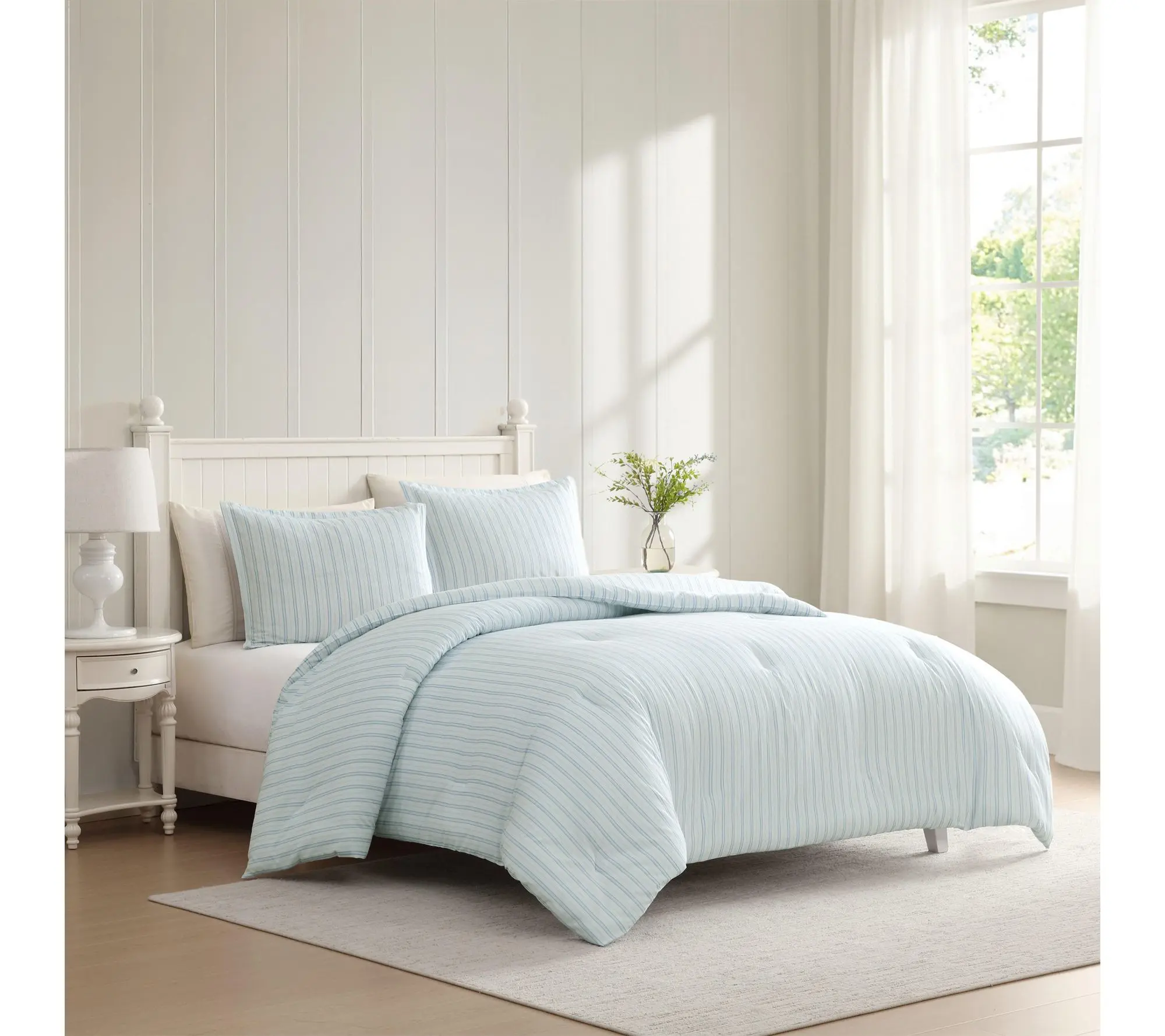 Laura Ashley Dilly Dally Stripe Blue Cotton Twin Comforter Set Laura Ashley Dilly Dally Stripe Blue Cotton Twin Comforter Set