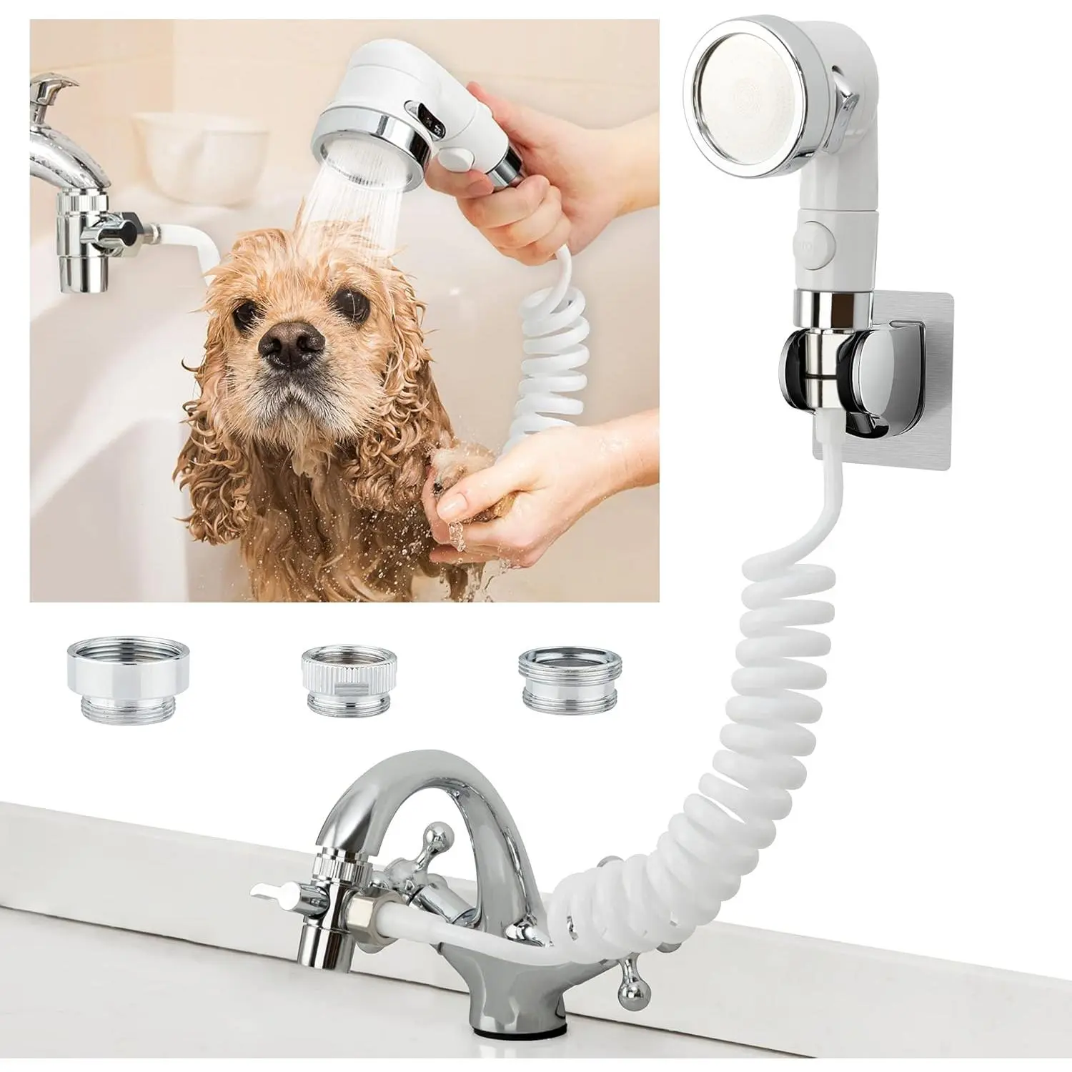 Faucet Sprayer Attachment with Handheld Shower Head, Portable Rinser Hose Set for Baby Bathing, Hair Washing, Pet Grooming, and Sink Cleaning, Kitchen, Tub, Rinses