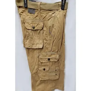 Men's Stylish 8 Pocket Khaki Cargo Shorts (w/Belt)