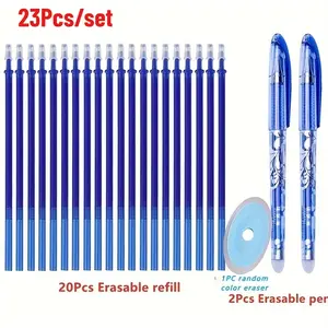 23Pcs Erasable Gel Pen Set 0.5mm Tip Washable Handle Smoothly Comfortable (2Pens+ 1 Eraser+ 20 Blue Refills)