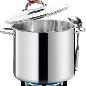 Commercial Grade LARGE STOCK POT 20 Quart With Lid - Nickel Free Stainless Steel Cookware -  Polished Stockpots - Heavy Duty Induction Soup Pot