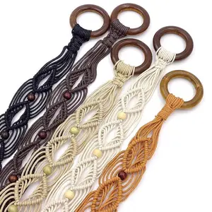 Bohemian belt woven belt retro ethnic style woven belt coffee wood beads wax rope knotted belt men and women
