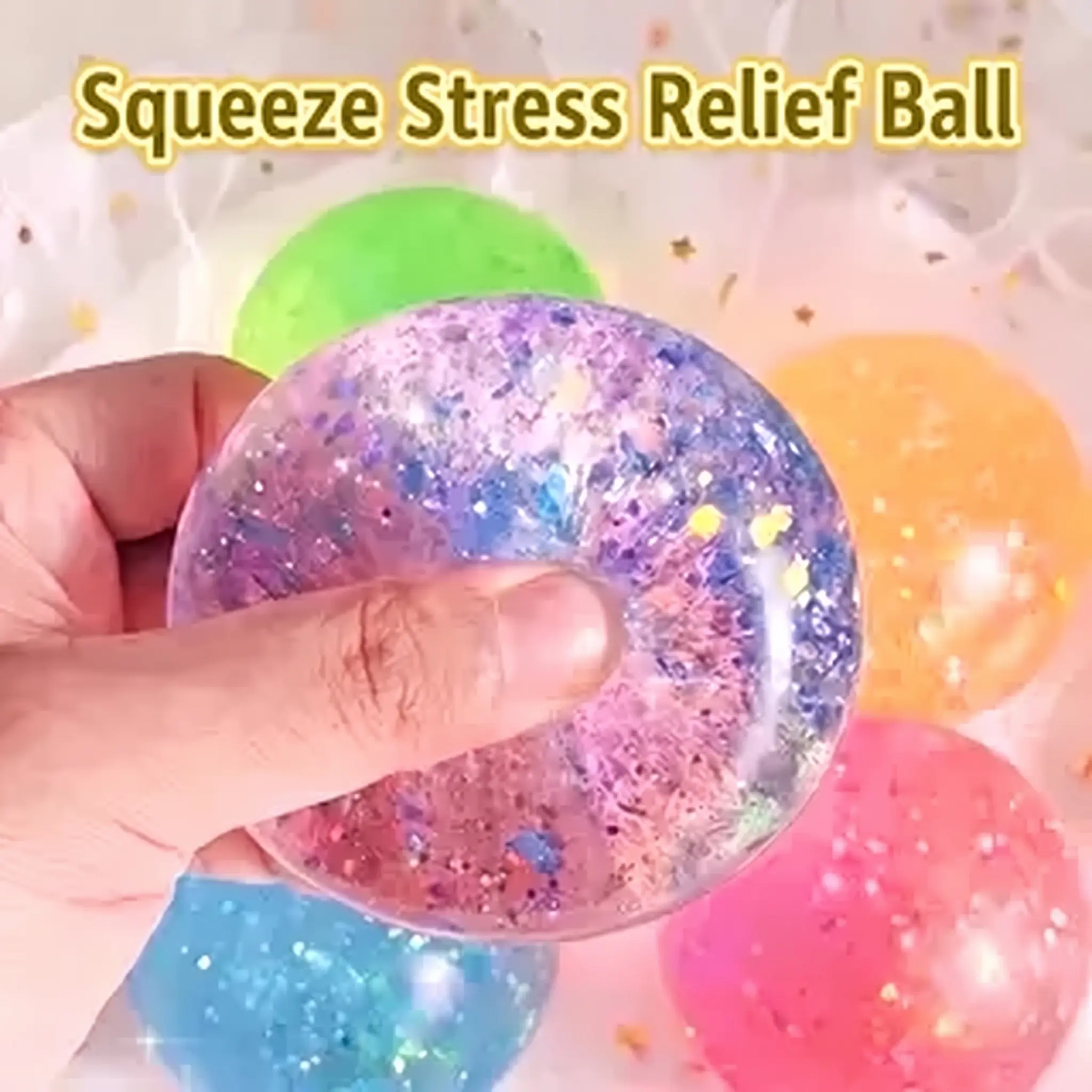 Aurora Glitter Glow Galaxy Round Ball Squishy Fidgets - Unisex Soft Glittery Squishies Stress Relief Gadgets Squeeze Ball Fidgets Toys for Fidgeting, Party Bag Fillers