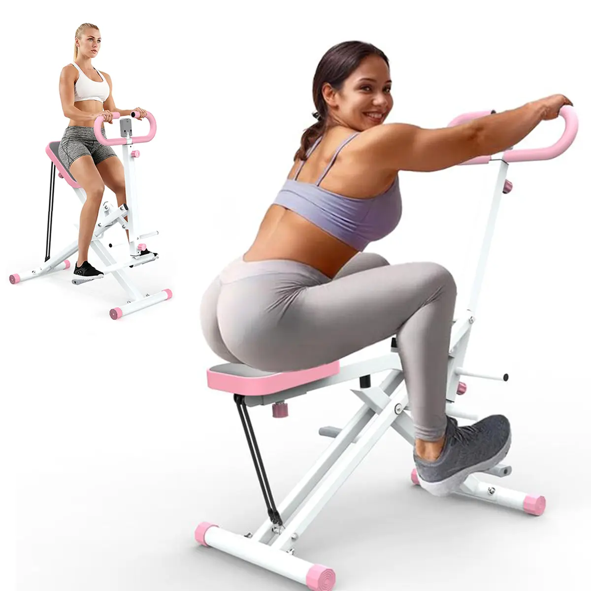 Sturdy Squat Assist Trainer Workout Station for Home Gym Whole Body Workout, Foldable Glutes & Hip Thrust Machine with Adjustable Resistance Bands, LCD Monitor, Pivoting Pedals, 250 lb Capacity