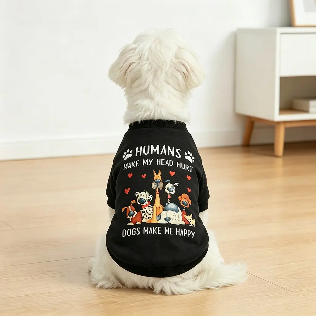 Pet Dog Sweatshirt, Sweater, "Humans Make My Head Hurt Dogs Make Me Happy" Print Black Pullover Clothes, Soft Breathable Pet Shirt Clothing, Suitable for Small/Medium-Sized Dogs and Cats, Dog Cat & Puppy Funny Daily Wear Apparel, Husky Clothes