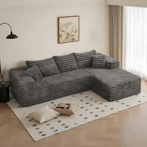 2 Packages 108" W Corduroy Sectional Boneless Cloud Couch with Chaise No Assembly Required L Shaped Modular Sectional Sofa Oversized Cozy Fluffy Sofa for Living Room