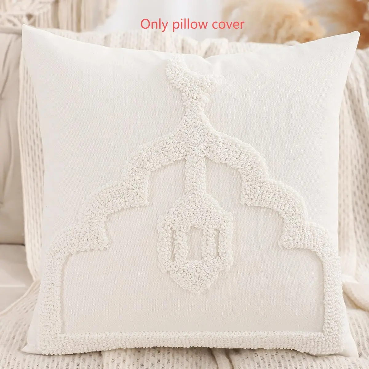 1Pc Ramadan Pillow Cover New Moon Star Lantern Embroidered Canvas, Islamic Muslim Living Room Sofa Decoration, Modern Style Gift
