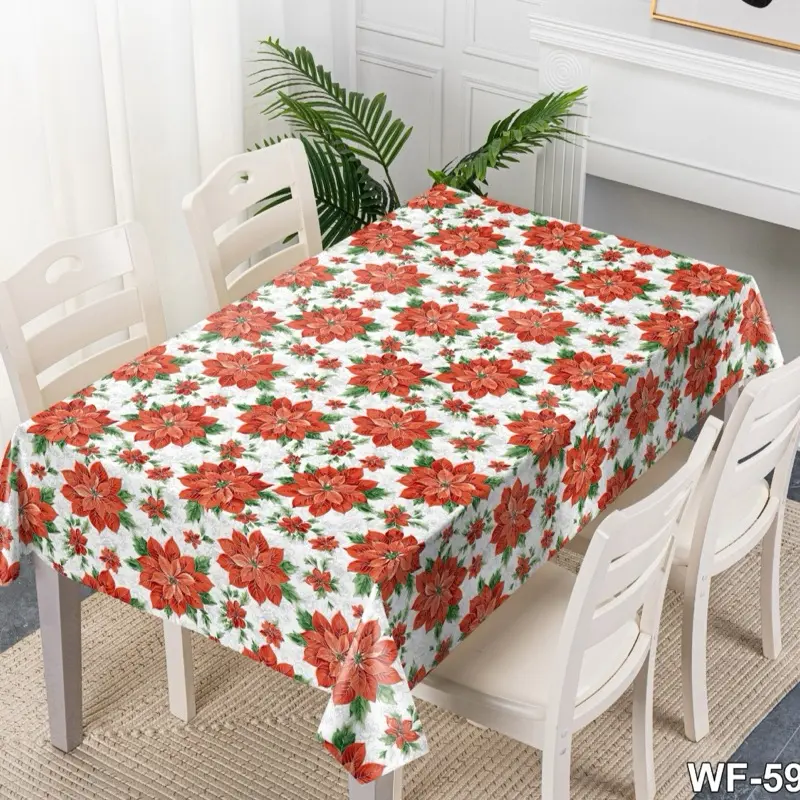 Heavy Duty Vinyl Christmas Tablecloth with Polyester Backing Waterproof Oil-Proof Plastic Table Cloth Stain-Resistant Wipeable Rectangle or Square Table Cover for Indoor and Outdoor