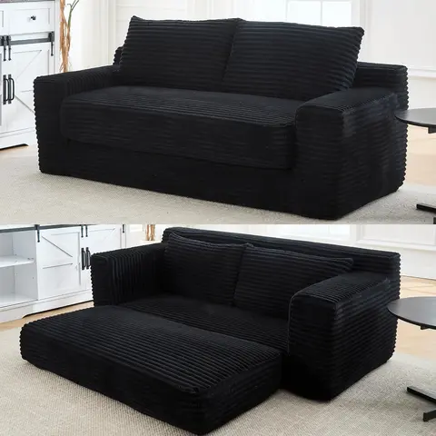 【New Year Sales】 Niccae Convertible Loveseat Sofa Bed – 2-in-1 Boneless Couch with Soft Corduroy Fabric and Memory Foam, Ideal for Small Spaces, Apartments, Home Office & Bedroom