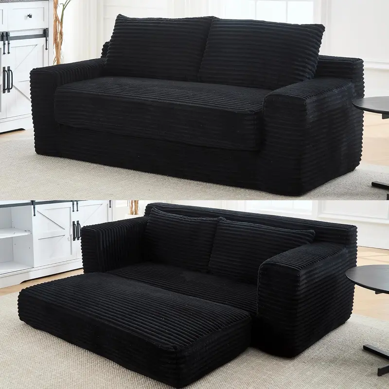【New Year Sales】 Niccae Convertible Loveseat Sofa Bed – 2-in-1 Boneless Couch with Soft Corduroy Fabric and Memory Foam, Ideal for Small Spaces, Apartments, Home Office & Bedroom