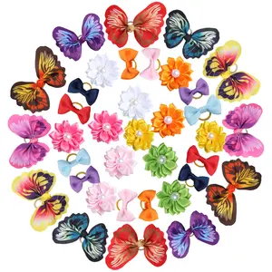 36 piece set of colorful pet hair accessories - Butterfly/Flower/Bow, with rubber band, suitable for grooming and daily wear of dogs/cats