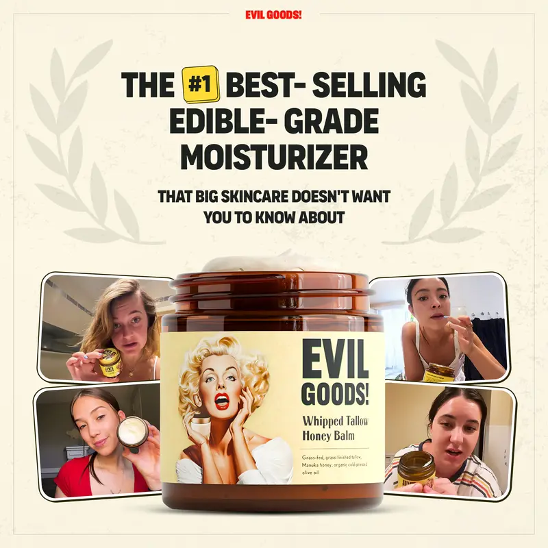 EVIL GOODS! Whipped Beef Tallow & Manuka Honey Organic Nourishing Face Cream Moisturizer Body Lotion Skin Care Lip Balm Hydrating Moisturizing 100% Natural Ingredients - Oil 5