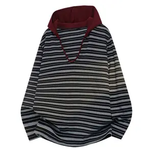 Men’s relaxed-fit hooded sweatshirt with color-block striped trim, suitable for spring/autumn; loose casual style, breathable and comfortable, versatile everyday top#Summervibes