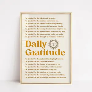 , Daily Gratitude Retro Quote Poster For Dorm Office Bedroom Wfh Room Decor, Yoga Studio, School Positivity Happy Grateful Positive Poster, Decor, Poster, Wall Art