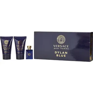 Versace Dylan Blue Set-Edt 0.17 Oz Mini & Shower Gel 0.8 Oz & Aftershave Balm 0.8 Oz For Men